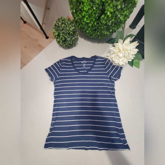 NAUTICA Beau t-shirt rayé bleu et blanc avec logo tissé au devant - Picture 2 of 7